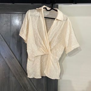 Collared Cotton Wrap Top NWOT